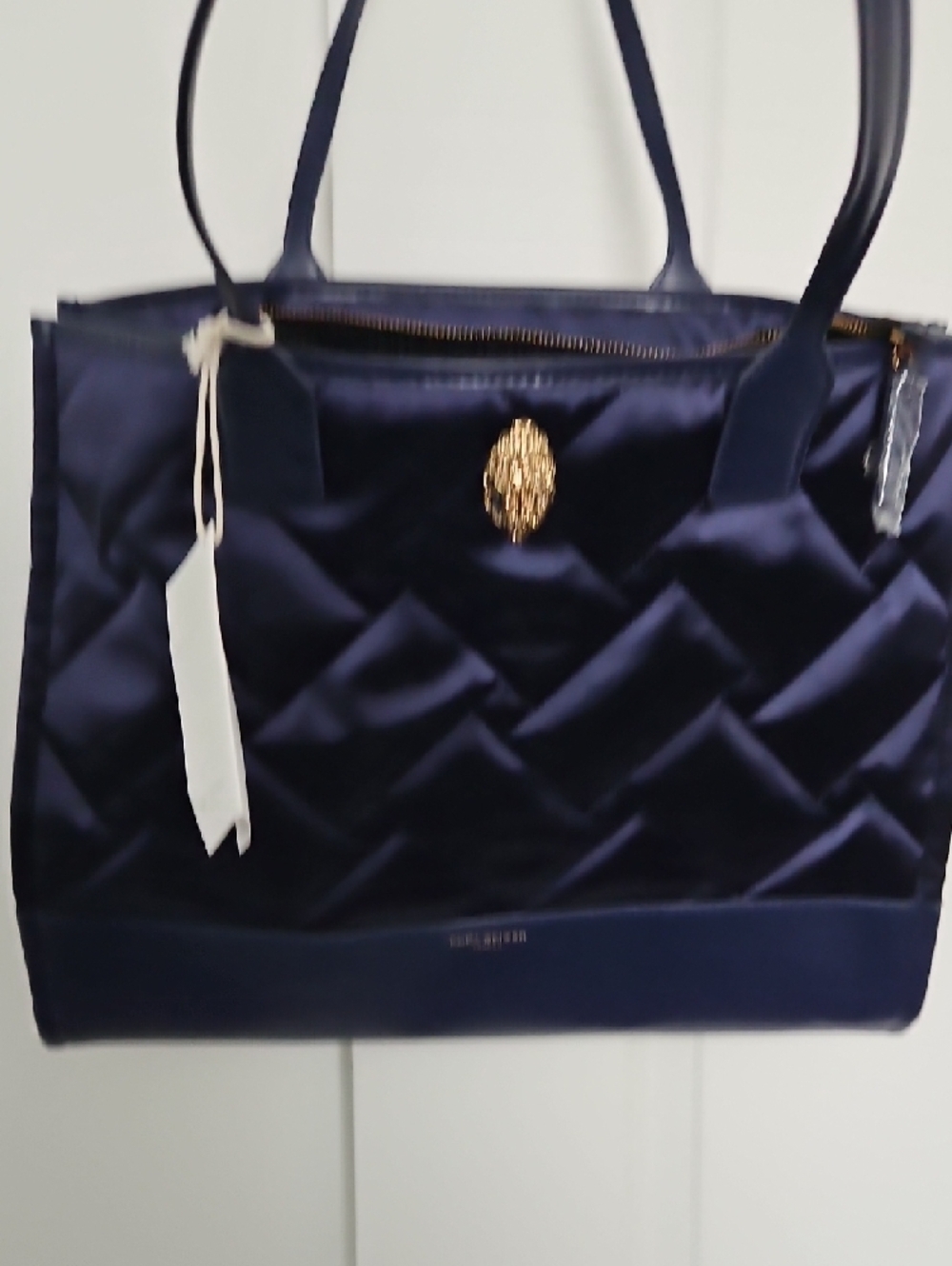 Kurt Geiger Navy Quilted Tote with Gold Lion Accent NWT - Picture 7 of 8